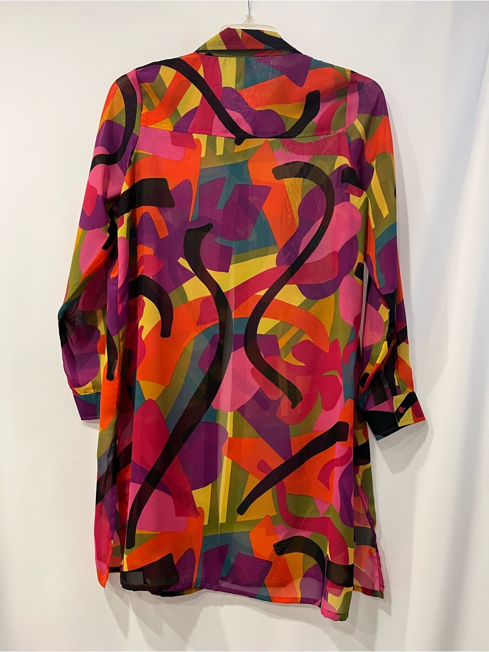 Vibrant Abstract Print Women's Shirt Dress Duster in Multicolor Size M